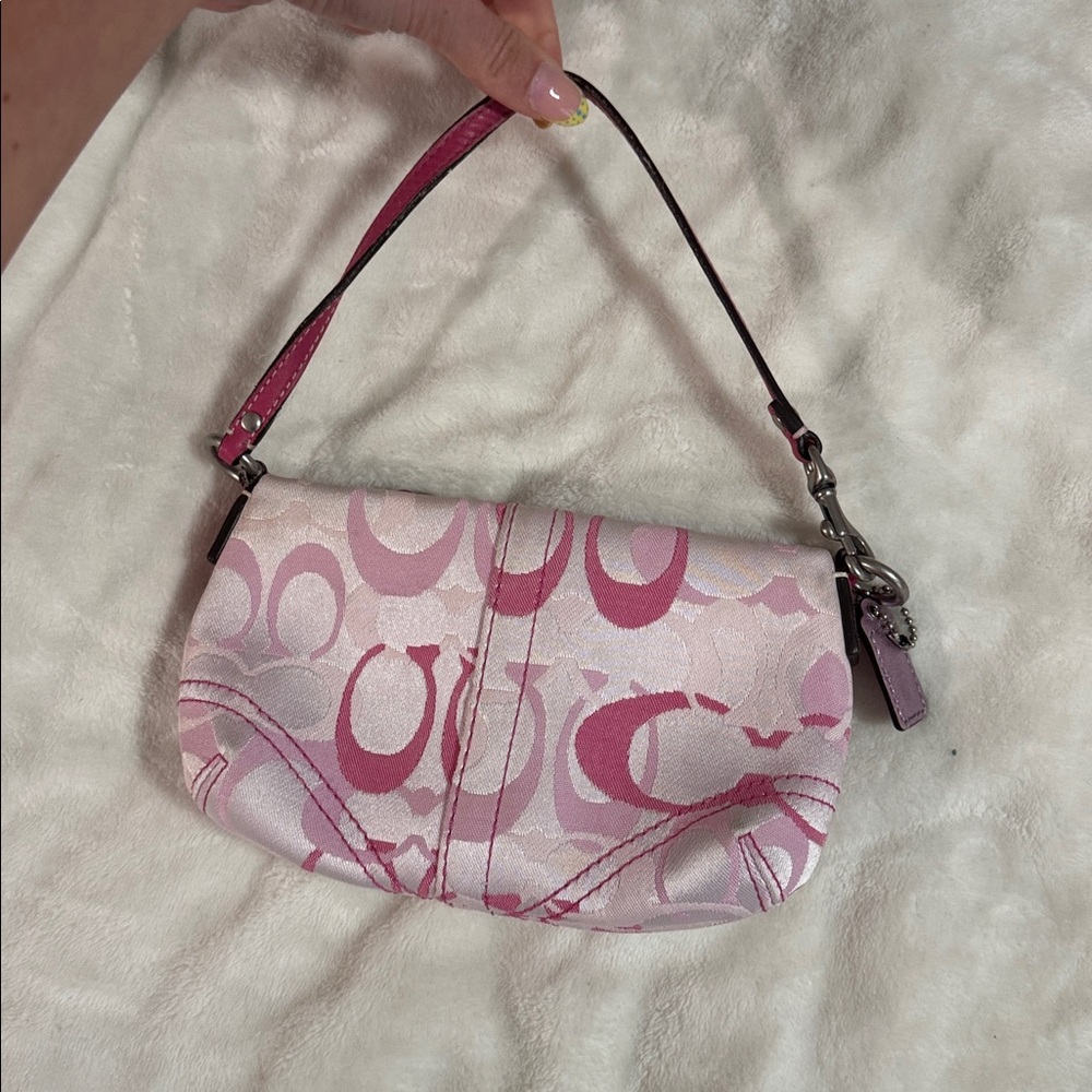 Coach Pink Signature Logo Wristlet Bag with Metallic Charm - Picture 8 of 8